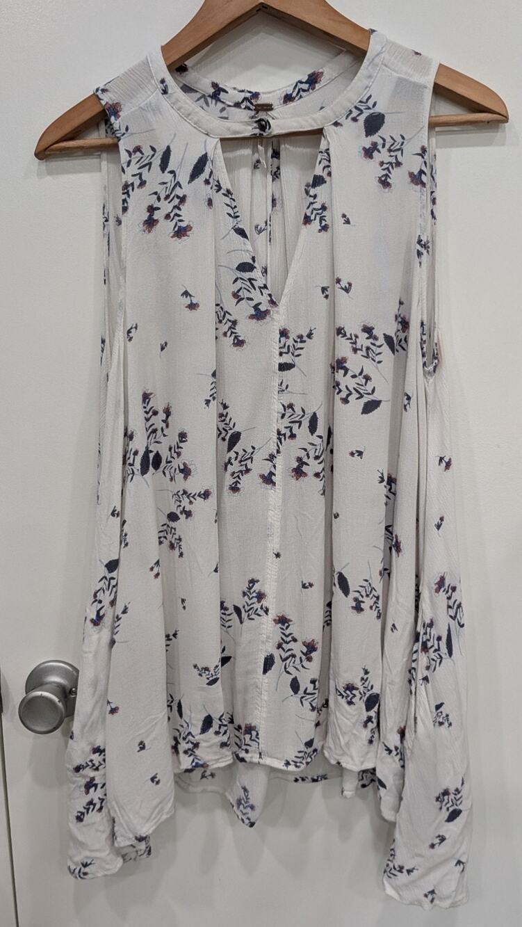 Free People Tree Swing Tunic Mini Dress Top Size XS White Floral Keyhole Neck